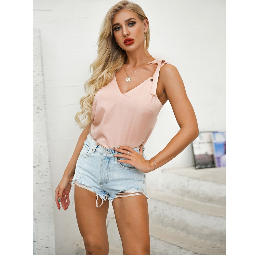 Tie Straps Pastel Pink Cami Top Grommet Detail - Picture 2 of 9